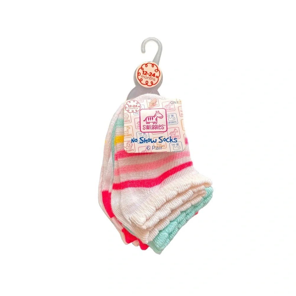 Swiggles No Show Socks - Pink, White, Mint 6 pair 12-24 Months